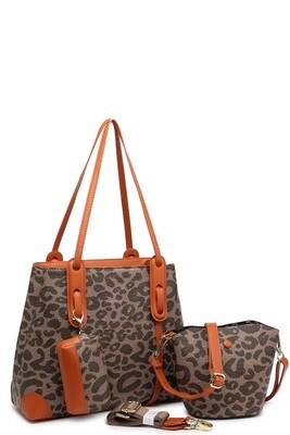 NSIA 3 In 1 Leopard Print Medium Satchel Bag