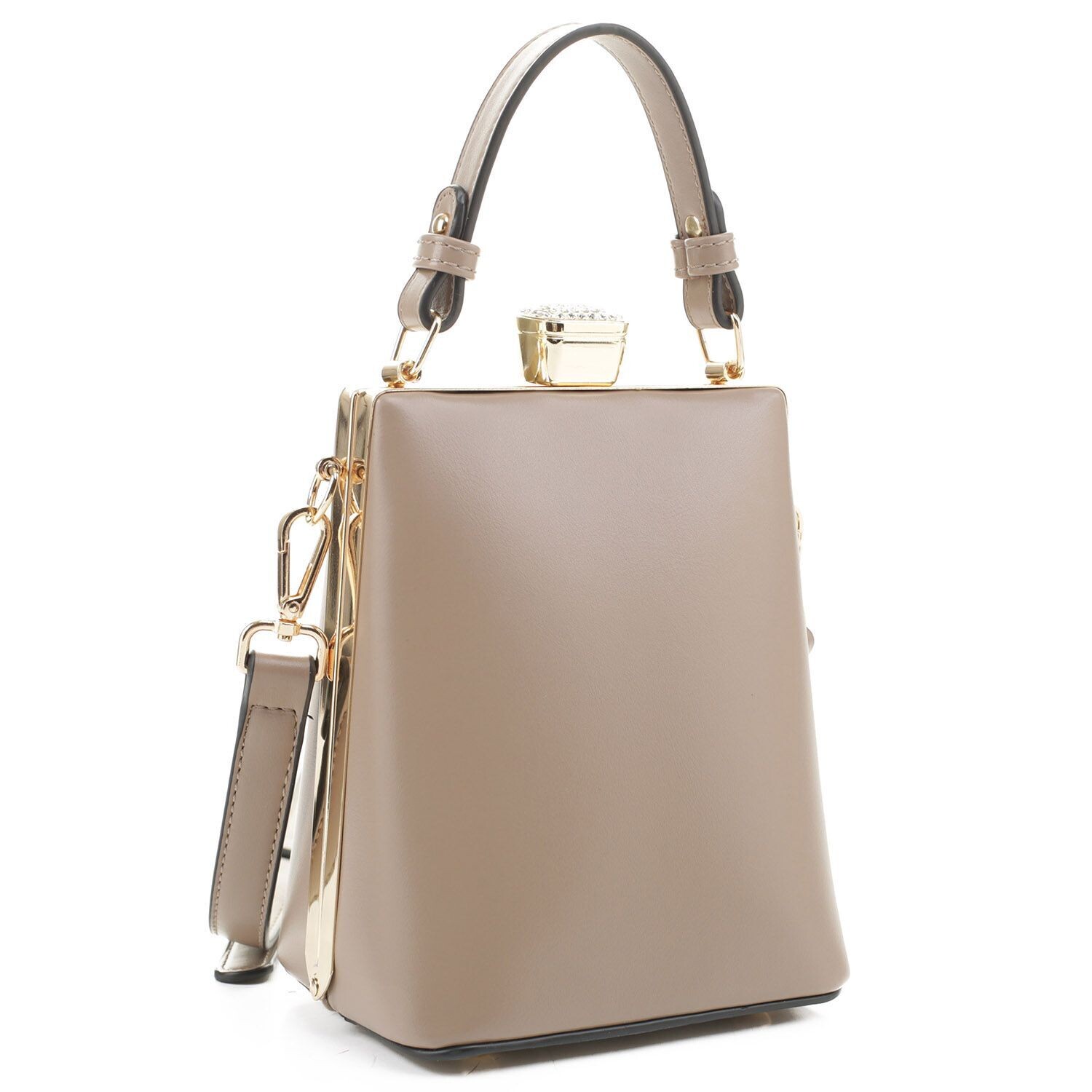 Elegant Stand Tall Fashion Frame Crossbody Satchel Taupe