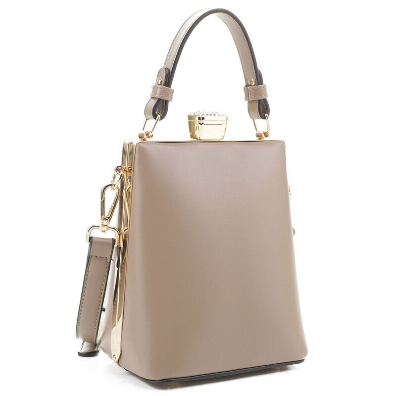 Elegant Stand Tall Fashion Frame Crossbody Satchel Taupe