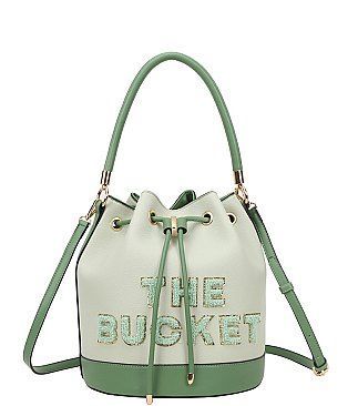 Ms. Portal, Green The Bucket Draw String Hobo -Shoulder Bag