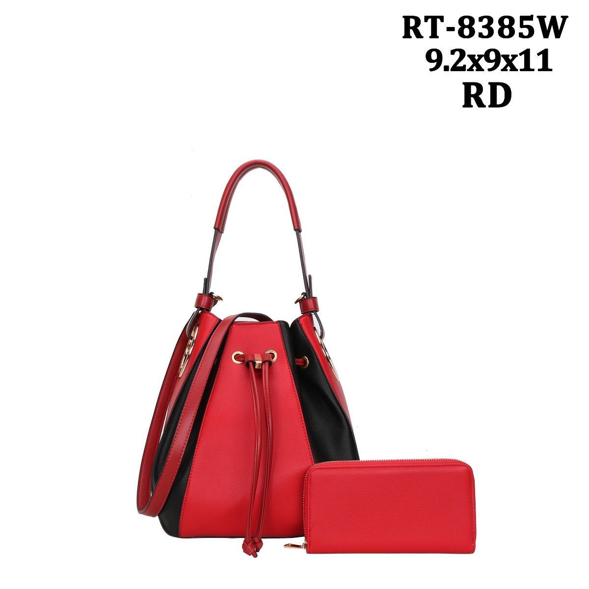 Red & Black Bucket Draw String Hobo-matching wallet