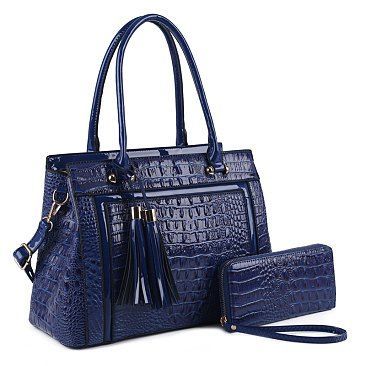 LADY BLUEBIRD-CROCODILE SATCHEL WALLET SET