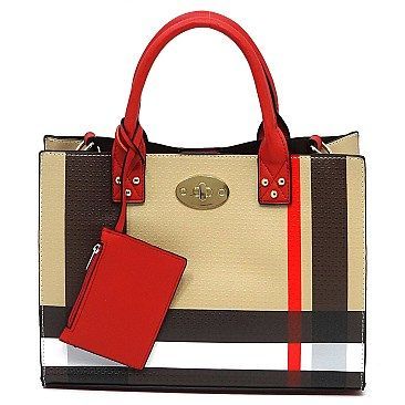 Red-3-n-1 Classy Plaid Check Printed Satchel