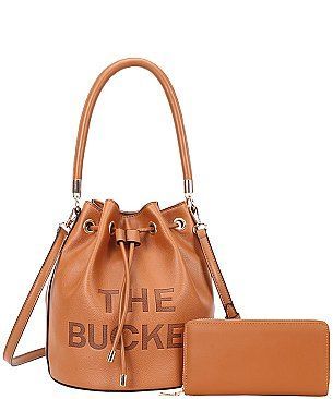 Brown Bucket Draw String Hobo -Shoulder Bag with Wallet