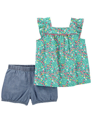 Carter’s 2-Piece Floral Tank &amp; Chambray Short Set
Size: 3T