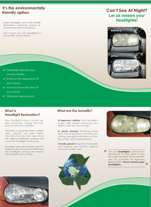 Marketing Trifold for Headlight Restoration