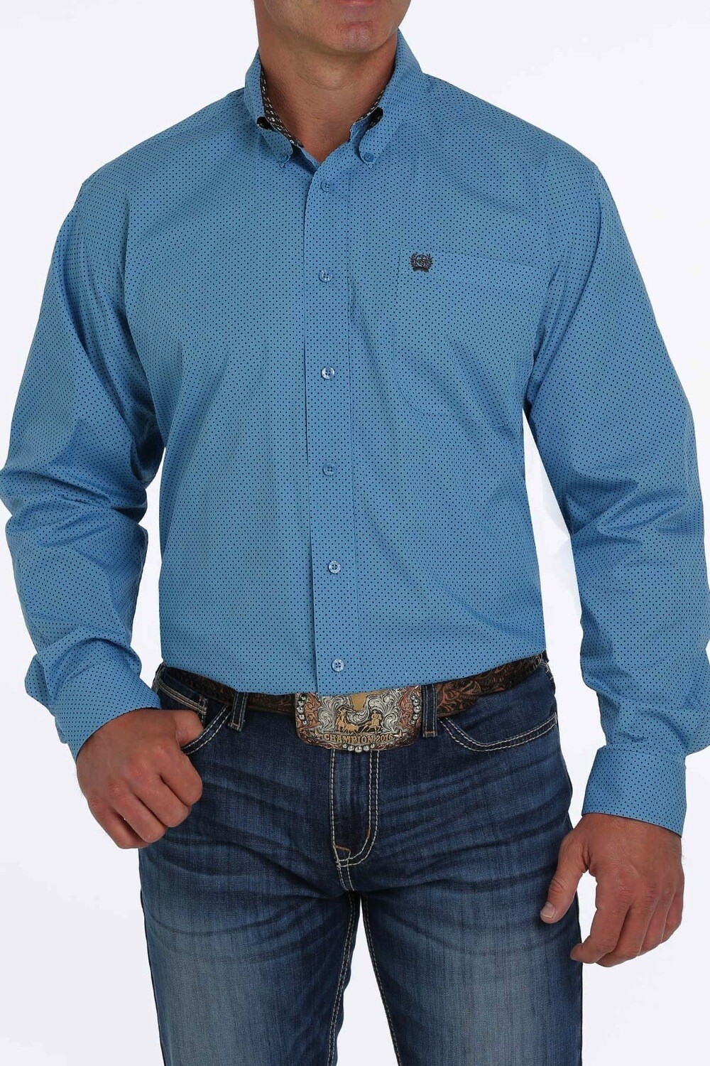 Cinch Men's Blue w/Black Dots Button Down Shirt
