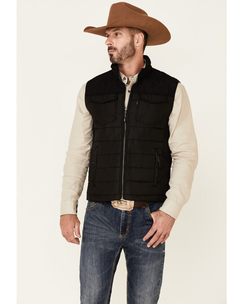 HOOey Men's Solid Black Packable Zip-Front Vest