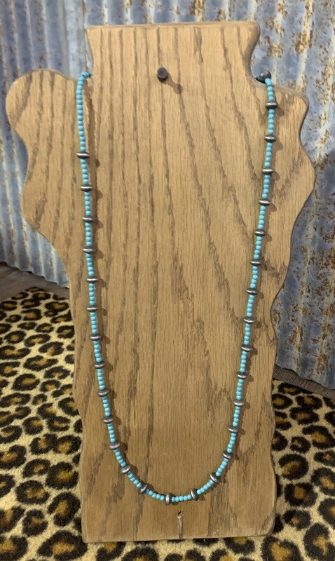 TURQUOISE AND SILVER BEADED NECKLACE