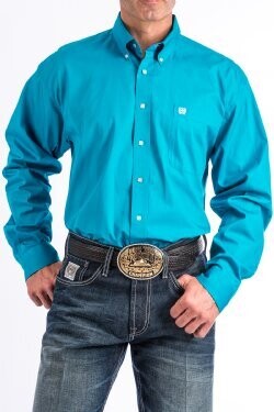 MEN'S SOLID TURQUOISE BUTTON-DOWN WESTERN SHIRT