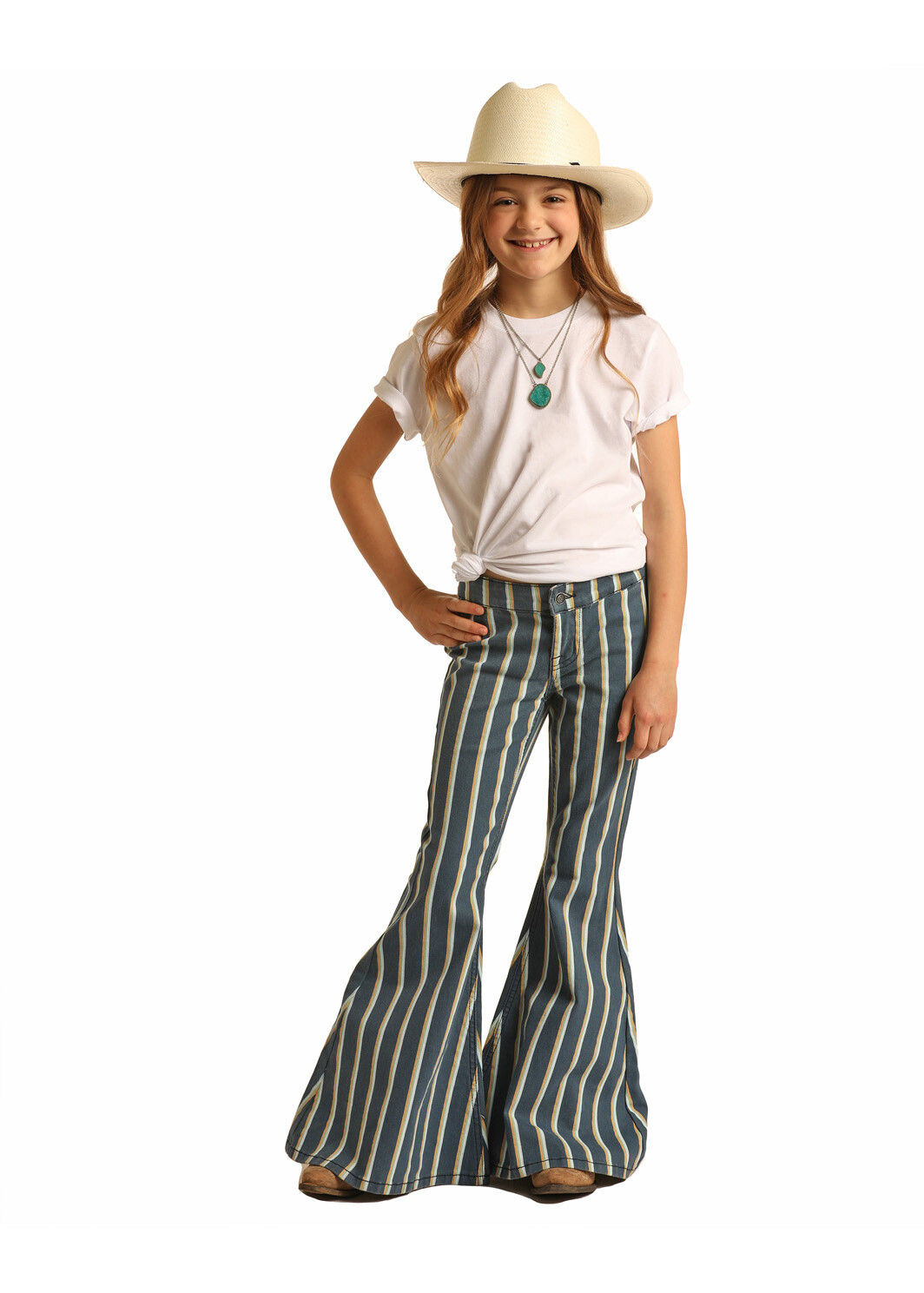 Rock & Roll Denim Girl's Bell Bottom Night Blue Striped Jeans
