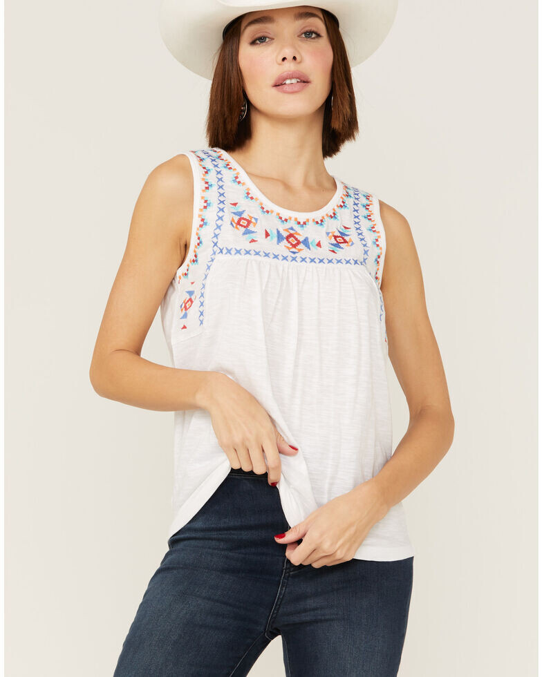 Roper Sleeveless Embroidered peasant Top