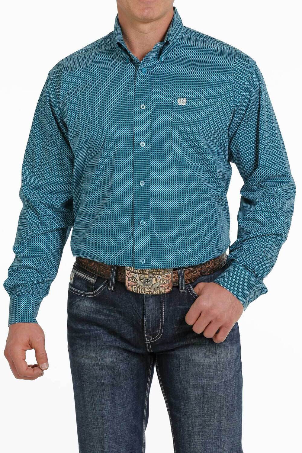 CINCH TURQUOISE/NAVY DOT LONG SLEEVE BUTTON DOWN