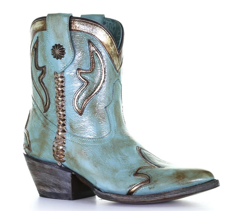 Corral Turquoise Gold Woven Ankle Boot