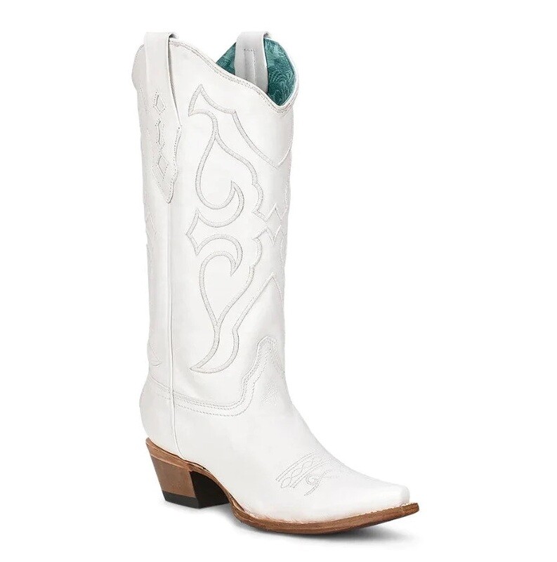 CORRAL WOMEN'S WHITE EMBROIDERED TALL SNIP TOE WESTERN BOOTS