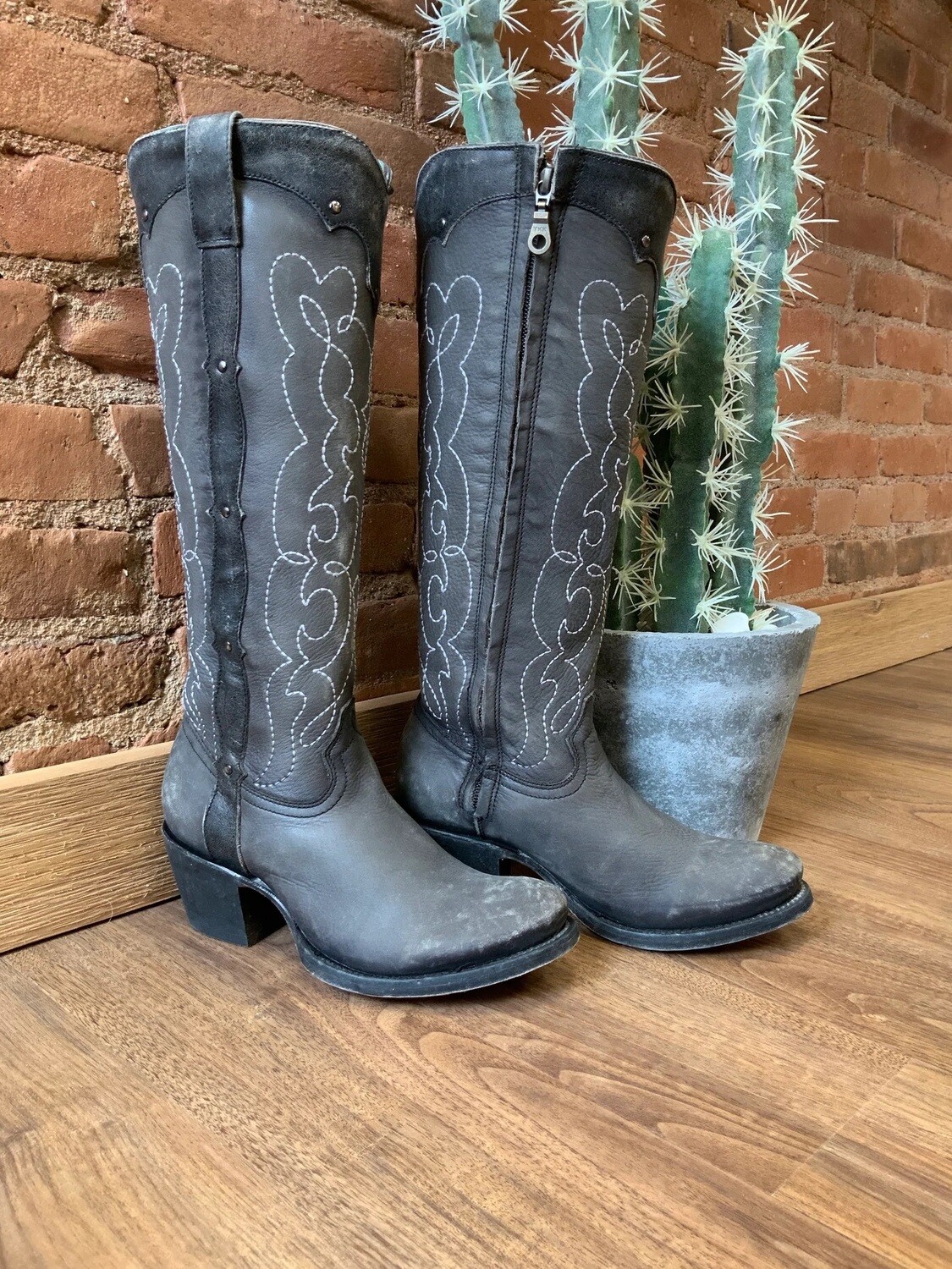 Corral Ladies Distressed Black Embroidery & Studs Tall Western Boots