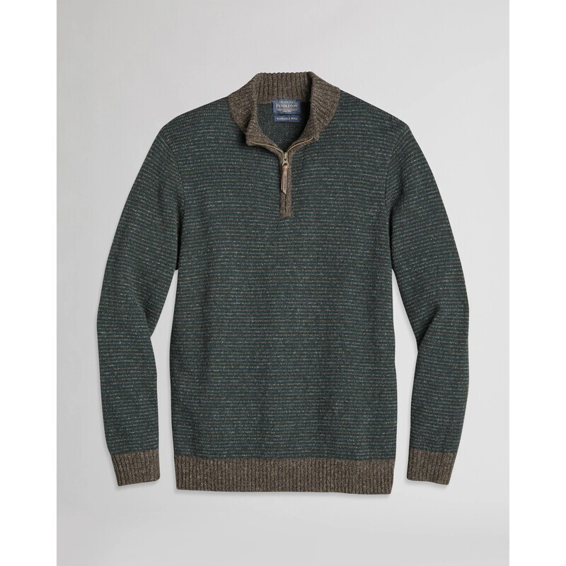 Shetland Half-Zip Sweater in Brown and Deep Green by Pendleton