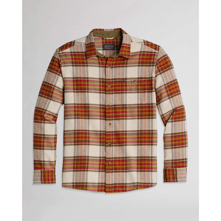 PENDLETON MEN'S FREMONT DOUBLE BRUSHED FLANNEL SHIRT CREAM/RED/BROWN PLAID