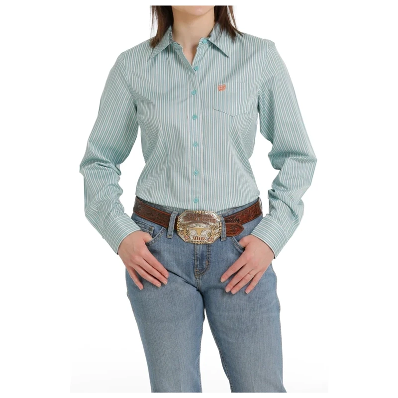 Cinch Women's Long Sleeve Stripe Western Button Shirt - Blue