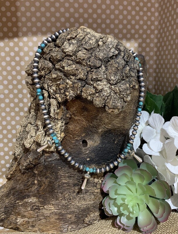 PAIGE WALLACE NAVAJO PEARL/TURQUOISE/SQUASH FLOWER