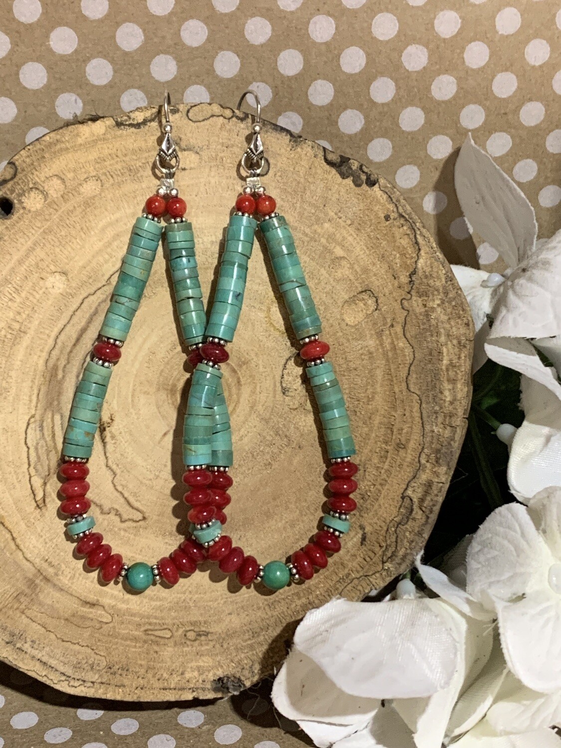 PAIGE WALLACE TURQUOISE/CORAL LARGE TEARDROP EARRINGS