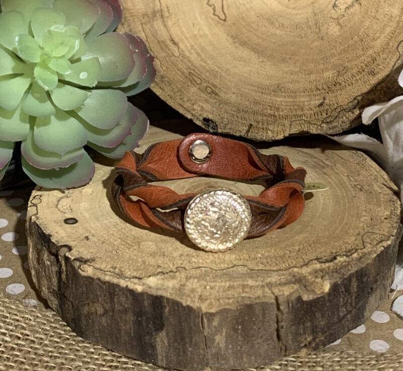 Brown Leather Concho Bracelet