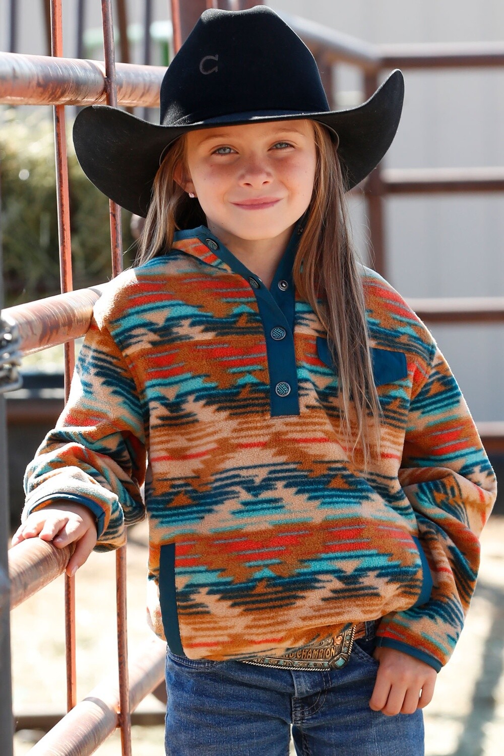 Cinch Cruel Girl Girl's Khaki Aztec Fleece Pullover