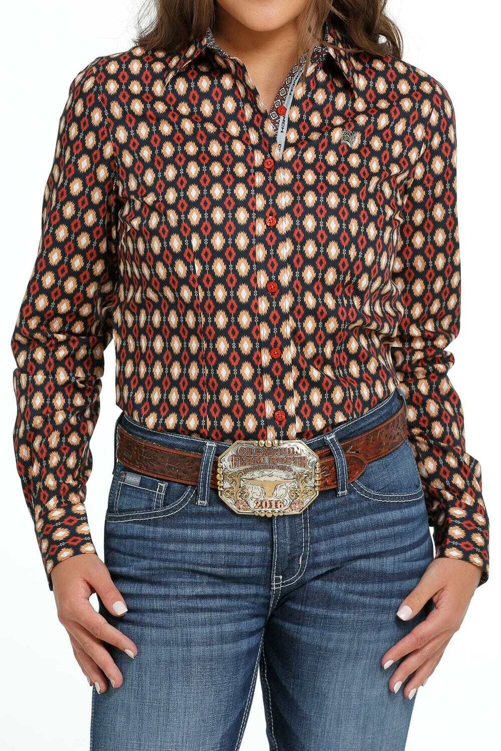 WOMEN&#39;S BUTTON-DOWN WESTERN SHIRT - NAVY