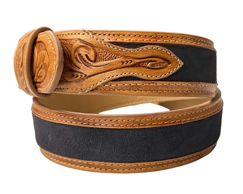 Men's R. Watson Natural Tanned Billets &amp; Navy Suede Belt