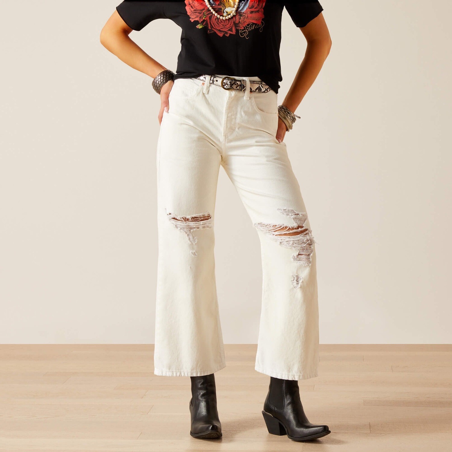 Ariat Ultra High Rise Tomboy Wide Denim White
