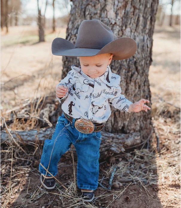 COWBOY PRINT LONG SLEEVE PEARL SNAP ONSIE