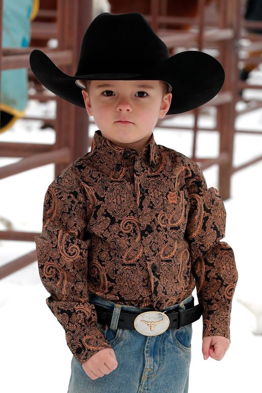 CINCH TODDLER MATCH DAD PAISLEY PRINT BUTTON DOWN SHIRT - BLACK/GOLD