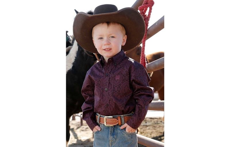 CINCH INFANT BOYS PURPLE GEO PRINT BUTTON DOWN SHIRT