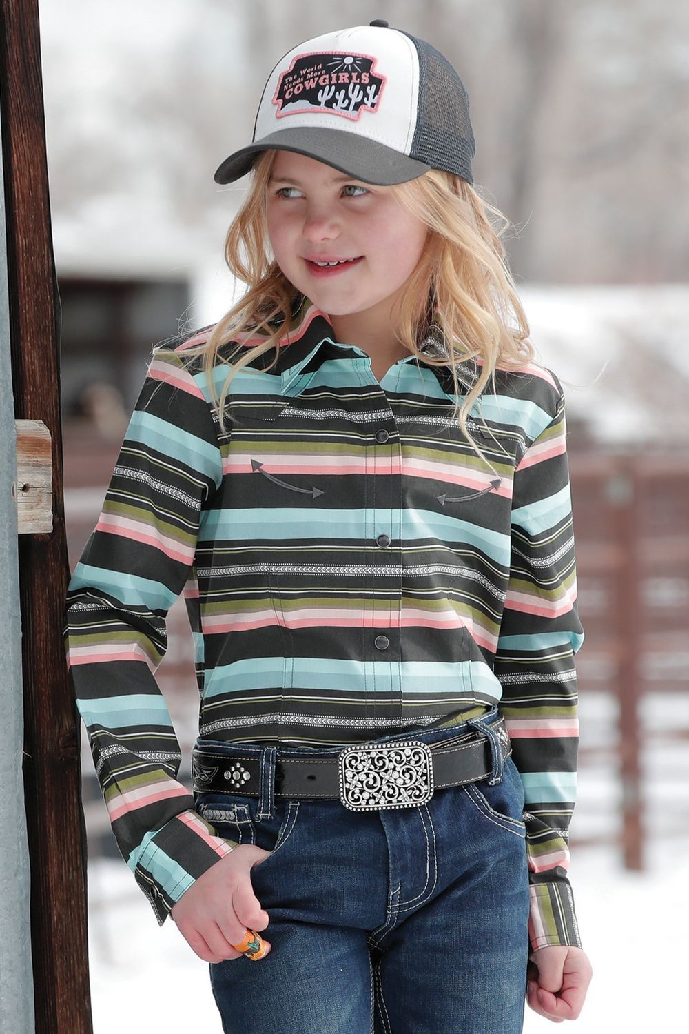 CRUEL GIRL BLANKET STRIPE BUTTON DOWN WESTERN