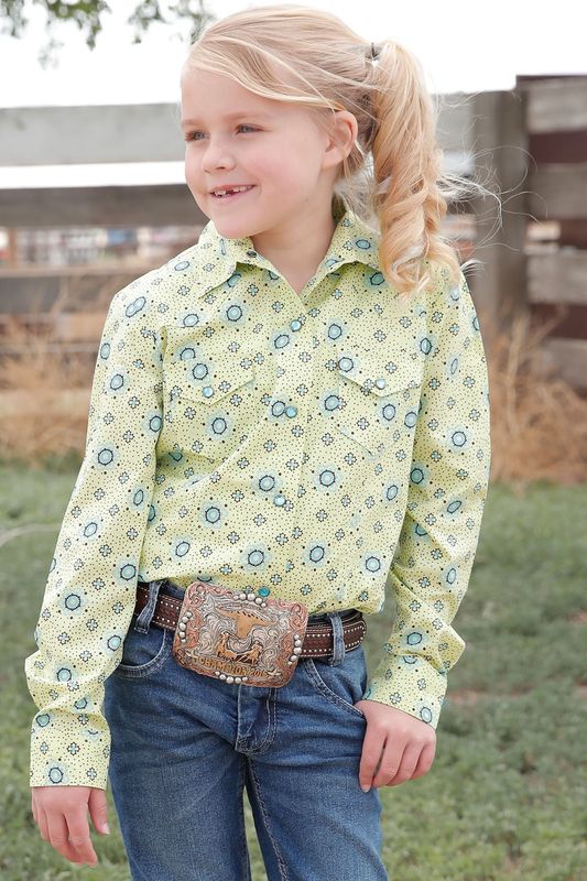 CRUEL GIRL GEOMETRIC PRINT BUTTON DOWN SHIRT - LIME GREEN