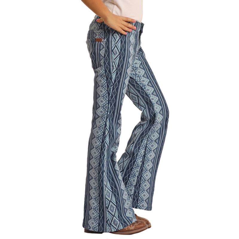 ROCK AND ROLL DENIM GIRLS BLUE AZTEC FLARE