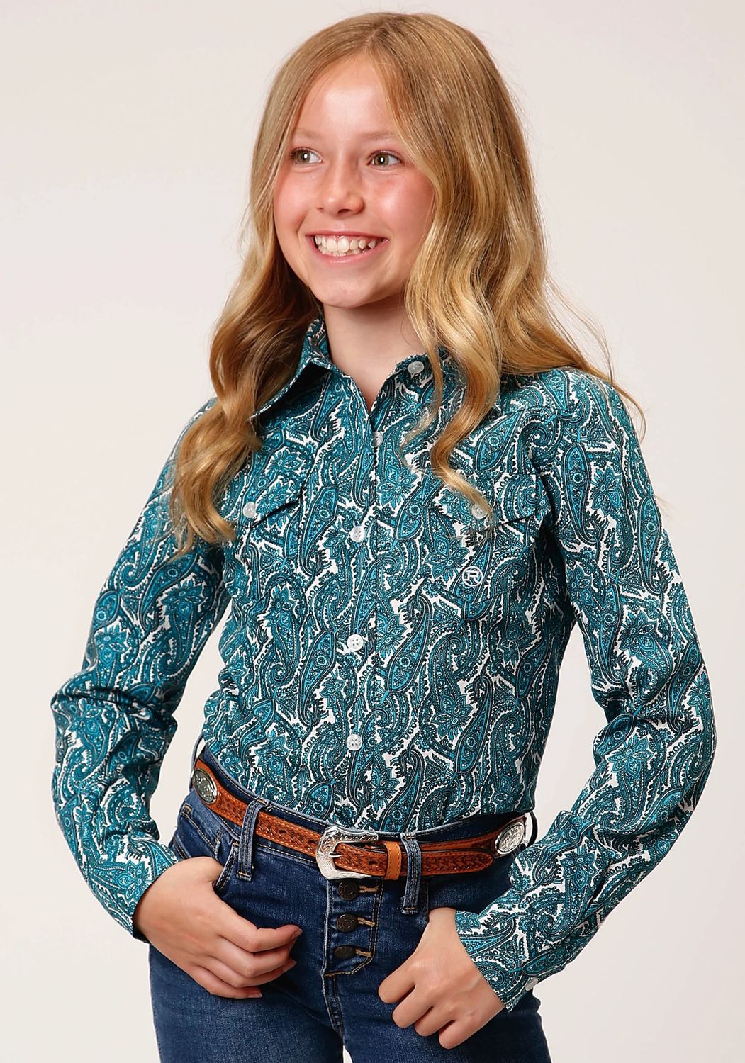 ROPER GIRLS LONG SLEEVE BUTTON DOWN PAISLEY SHIRT