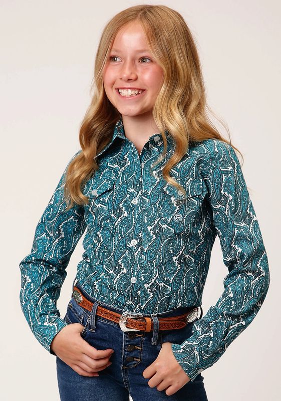 ROPER GIRLS LONG SLEEVE BUTTON DOWN PAISLEY SHIRT