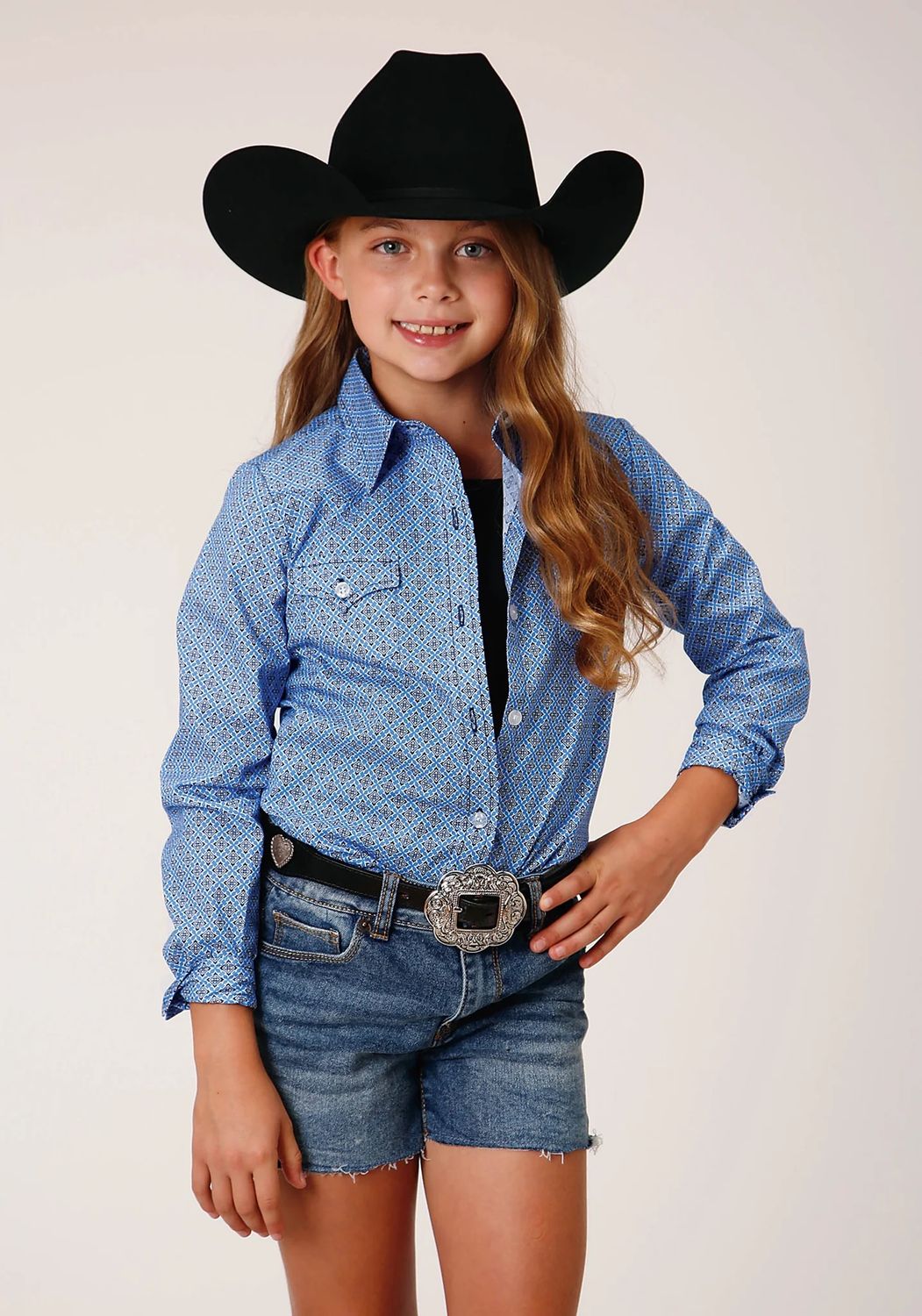 ROPER GIRLS LONG SLEEVE THISTLE FOULARD BUTTON DOWN SHIRT