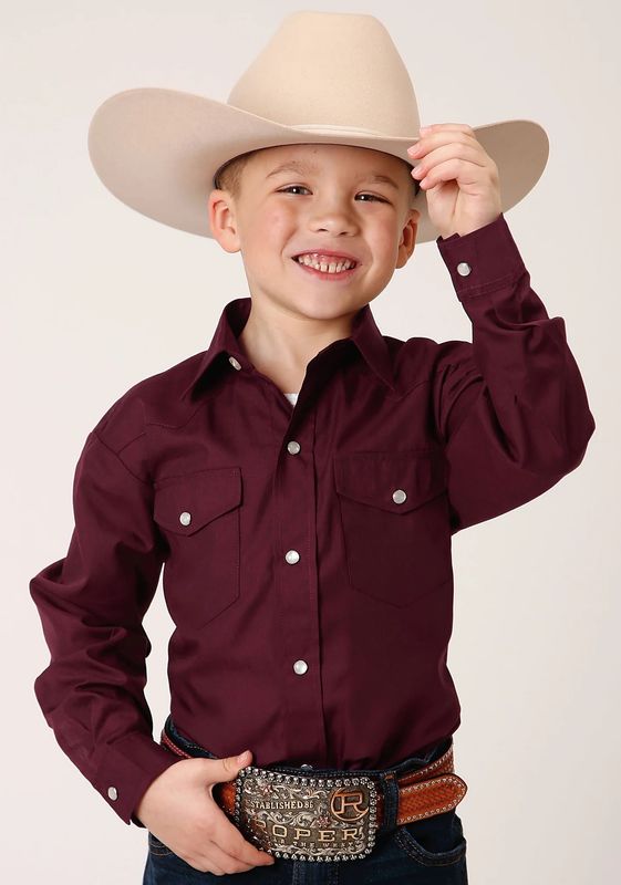 ROPER BOYS LONG SLEEVE SNAP SOLID BUTTON DOWN SHIRT