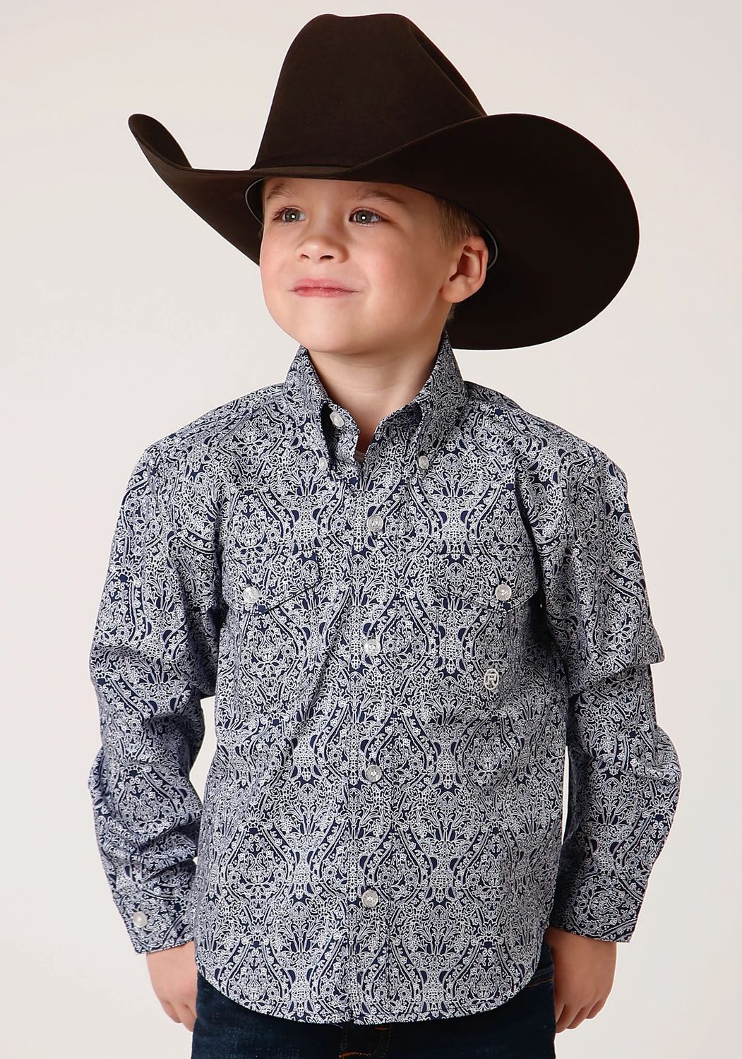 ROPER BOYS LONG SLEEVE BUTTON CRYSTAL MEDALLION WESTERN SHIRT