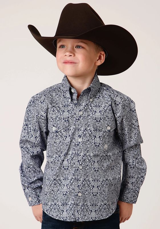 ROPER BOYS LONG SLEEVE BUTTON CRYSTAL MEDALLION WESTERN SHIRT