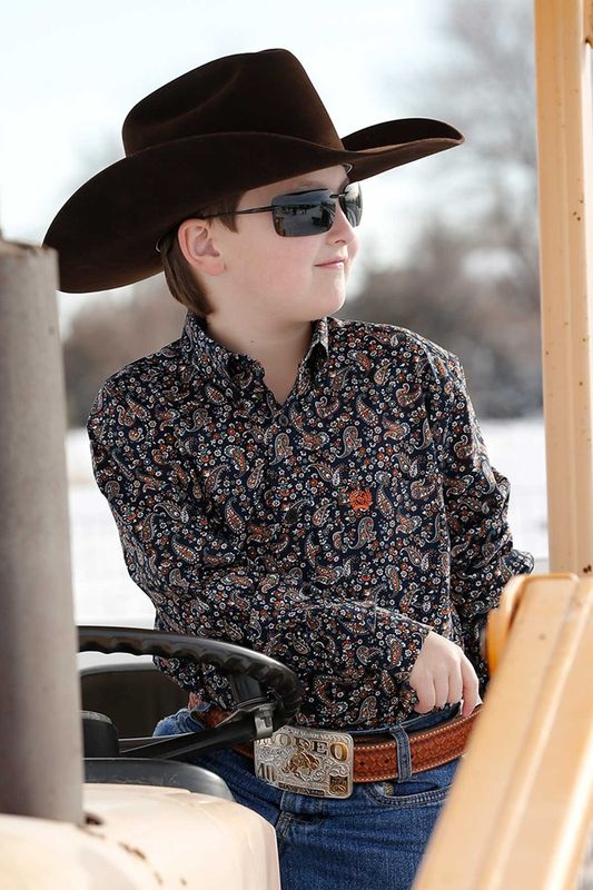 CINCH BOYS PAISLEY PRINT BUTTON DOWN SHIRT