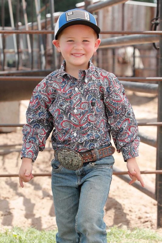 CINCH BOYS MATCH DAD PAISLEY PRINT BUTTON DOWN WESTERN SHIRT