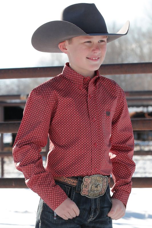 CINCH BOYS GEOMETRIC PRINT BUTTON DOWN WESTERN SHIRT