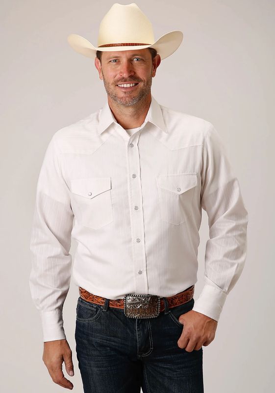 ROPER MENS LONG SLEEVE PEARL SNAP WHITE DIAMOND STRIPE SHIRT - TALL FIT