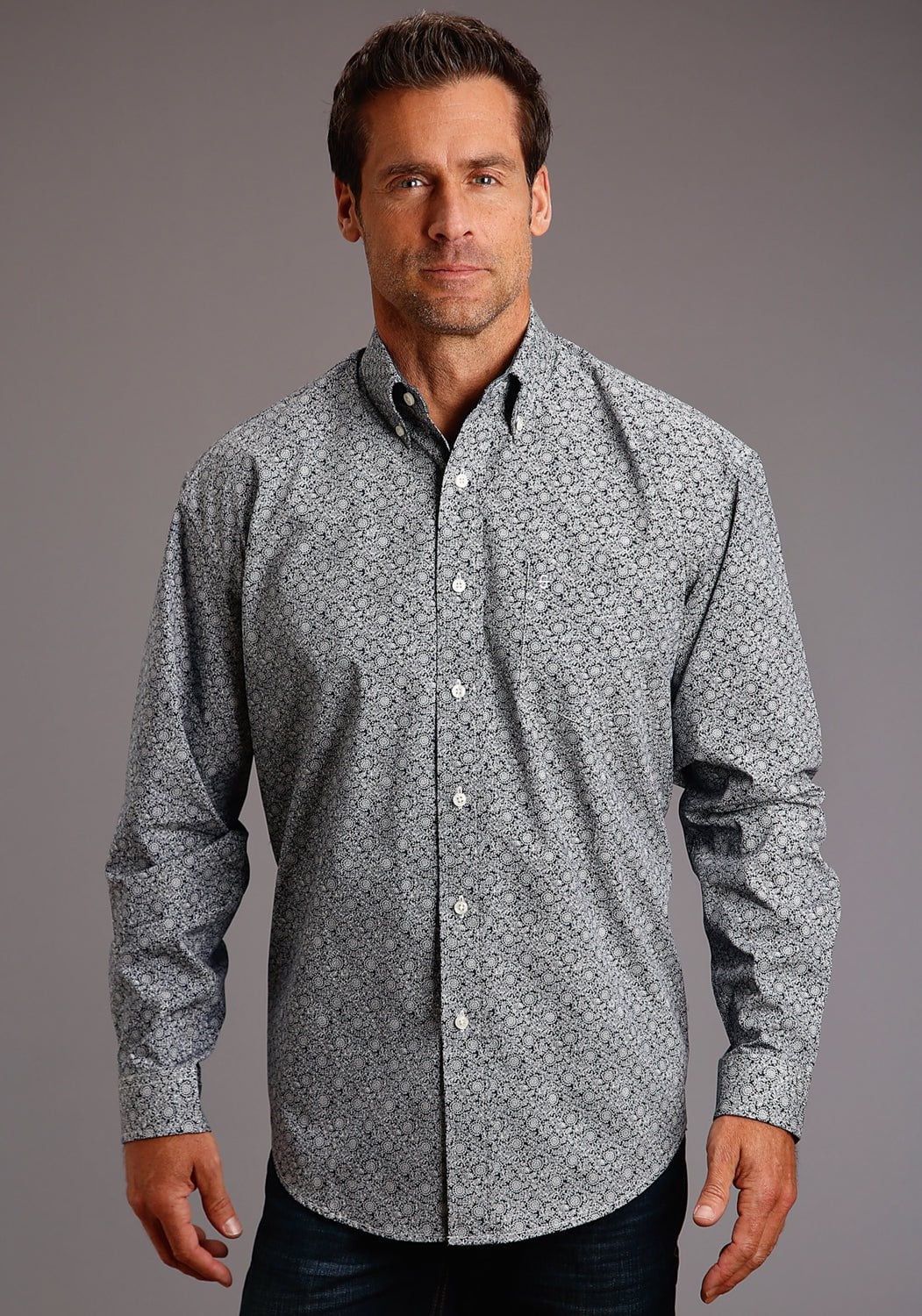 STETSON MENS BLUE VINTAGE VINE BUTTON DOWN SHIRT