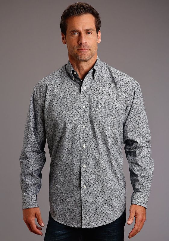 STETSON MENS BLUE VINTAGE VINE BUTTON DOWN SHIRT