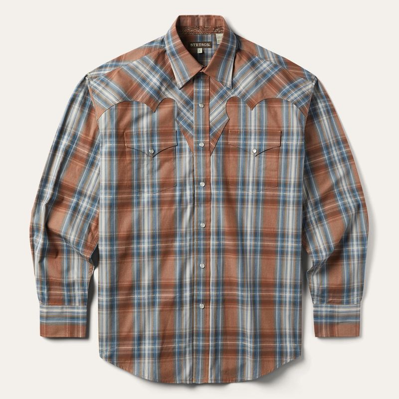 STETSON MENS RUSTIC PLAID SNAP SHIRT