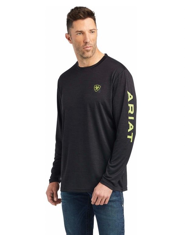 ARIAT MENS CHARGER BLACK LOGO LONG SLEEVE TSHIRT